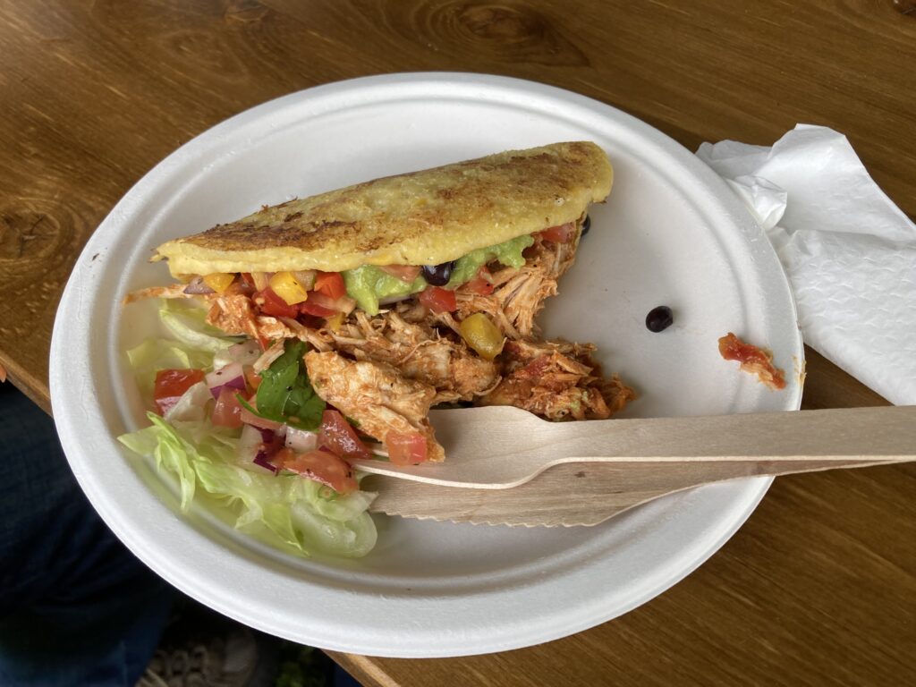 Gluten-free chicken wrap with salad, guacamole and black beans at the Free From Festival, Birmingham